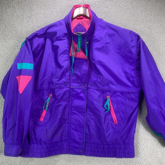 Cabin Creek Jacket Womens Large Purple Nylon Retro Colorblock 90s NO Liner - Picture 1 of 16